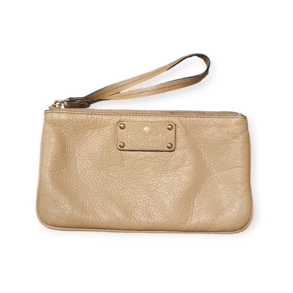 Kate Spade Leather Cream Wristlet with Navy Blue Interior